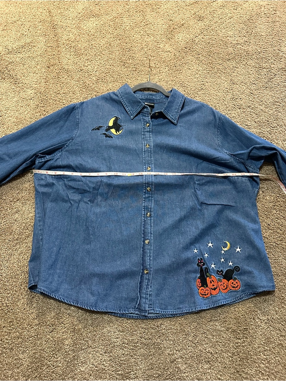 Holiday Editions denim long sleeve button up shirt Halloween embroidered size 2X - Picture 6 of 10